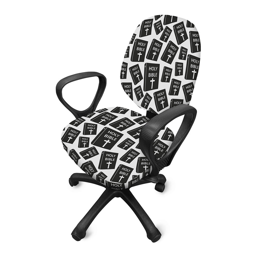 Black And White Holy Bible Pattern Print Office Chair Cover