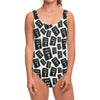 Black And White Holy Bible Pattern Print One Piece Swimsuit