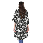Black And White Holy Bible Pattern Print Open Front Beach Cover Up