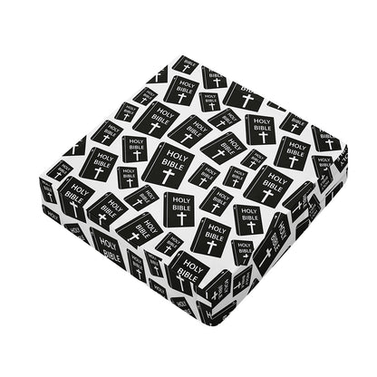 Black And White Holy Bible Pattern Print Outdoor Seat Cushion Cover
