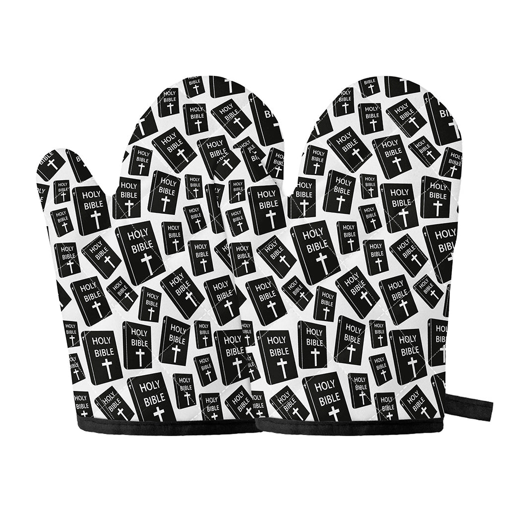Black And White Holy Bible Pattern Print Oven Mitts