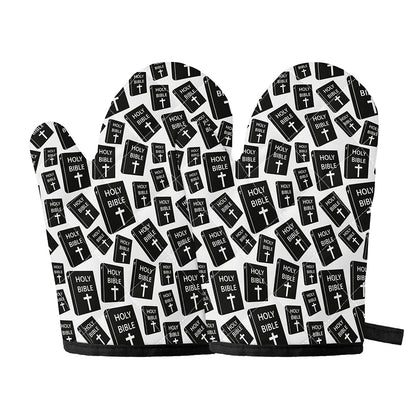 Black And White Holy Bible Pattern Print Oven Mitts