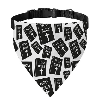Black And White Holy Bible Pattern Print Over The Collar Dog Bandana