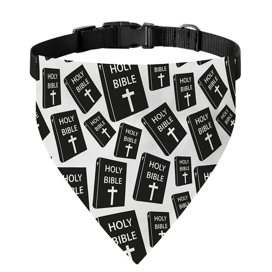Black And White Holy Bible Pattern Print Over The Collar Dog Bandana