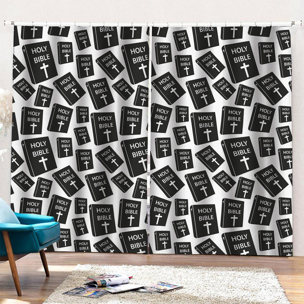 Black And White Holy Bible Pattern Print Pencil Pleat Curtains