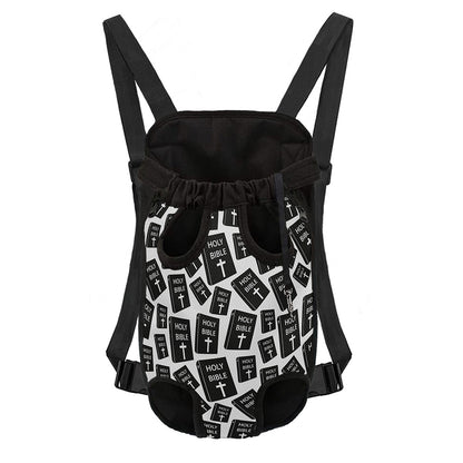 Black And White Holy Bible Pattern Print Pet Carrier Backpack