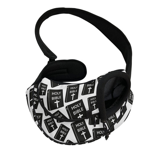 Black And White Holy Bible Pattern Print Pet Sling Carrier