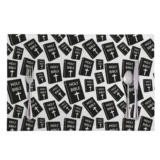 Black And White Holy Bible Pattern Print Placemat