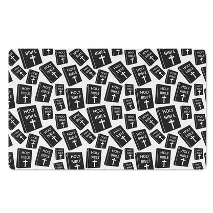 Black And White Holy Bible Pattern Print Polyester Doormat