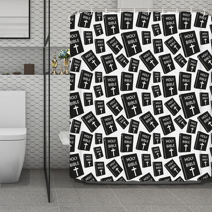 Black And White Holy Bible Pattern Print Polyester Shower Curtain