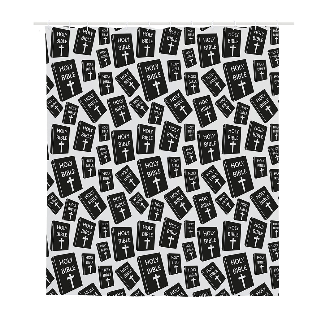 Black And White Holy Bible Pattern Print Polyester Shower Curtain