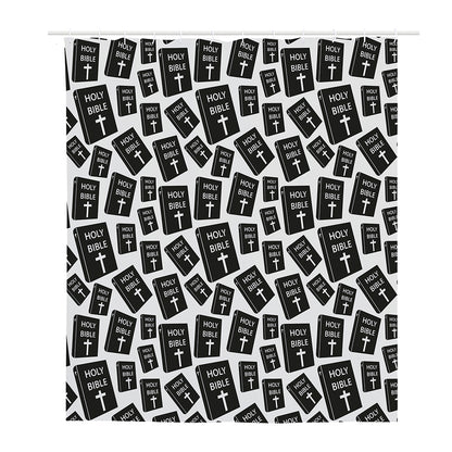Black And White Holy Bible Pattern Print Polyester Shower Curtain