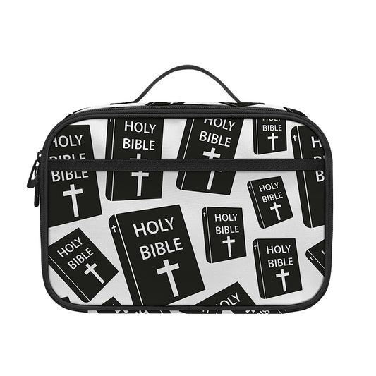 Black And White Holy Bible Pattern Print Portable Lunch Bag