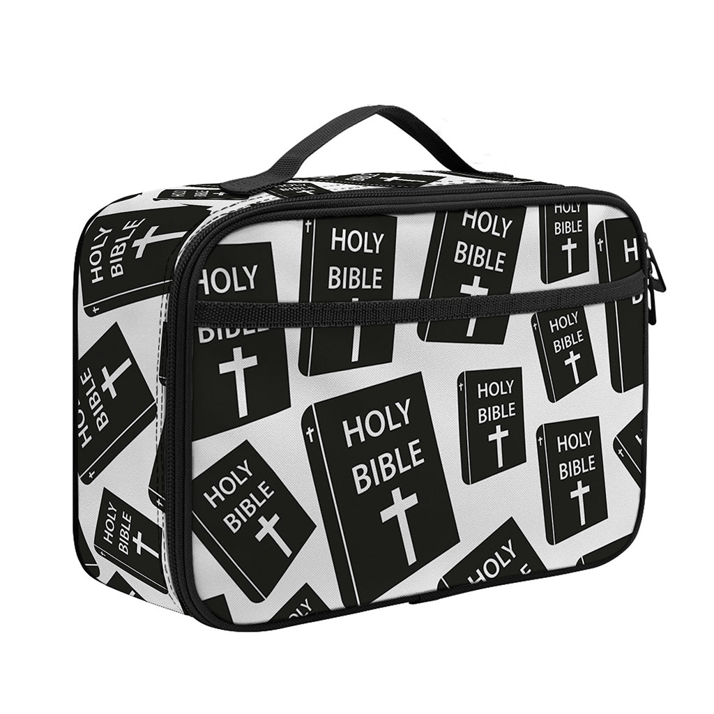 Black And White Holy Bible Pattern Print Portable Lunch Bag