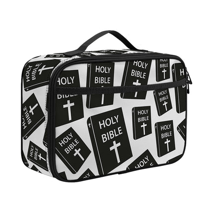 Black And White Holy Bible Pattern Print Portable Lunch Bag