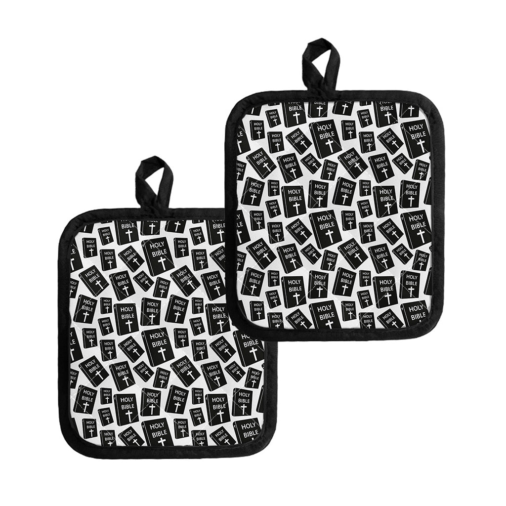 Black And White Holy Bible Pattern Print Pot Holders