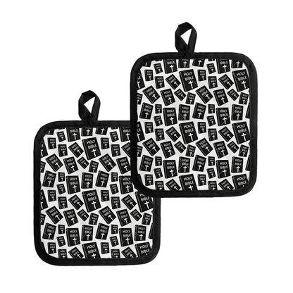 Black And White Holy Bible Pattern Print Pot Holders