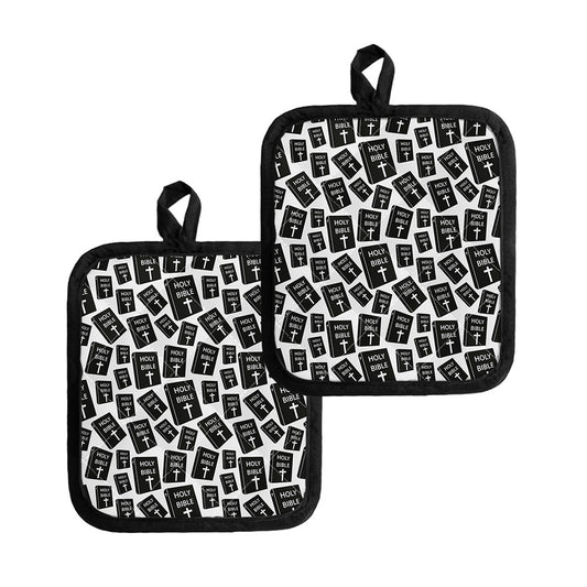 Black And White Holy Bible Pattern Print Pot Holders