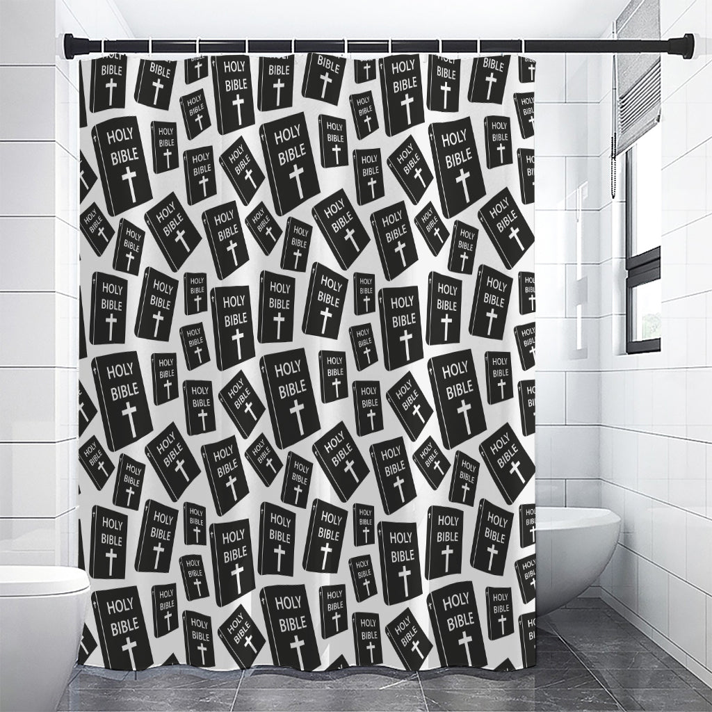 Black And White Holy Bible Pattern Print Premium Shower Curtain