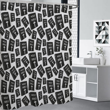 Black And White Holy Bible Pattern Print Premium Shower Curtain