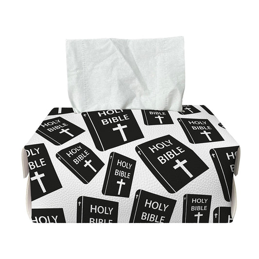 Black And White Holy Bible Pattern Print Rectangle Tissue Box Cover