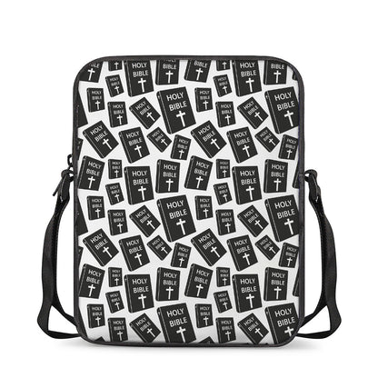 Black And White Holy Bible Pattern Print Rectangular Crossbody Bag