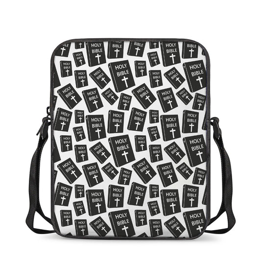 Black And White Holy Bible Pattern Print Rectangular Crossbody Bag