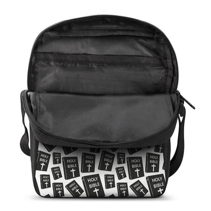 Black And White Holy Bible Pattern Print Rectangular Crossbody Bag