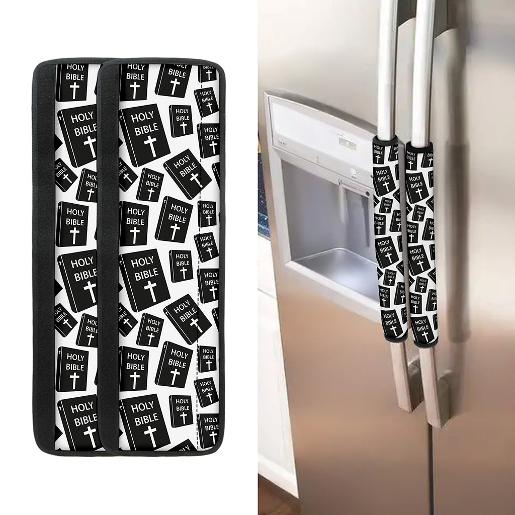 Black And White Holy Bible Pattern Print Refrigerator Handle Covers