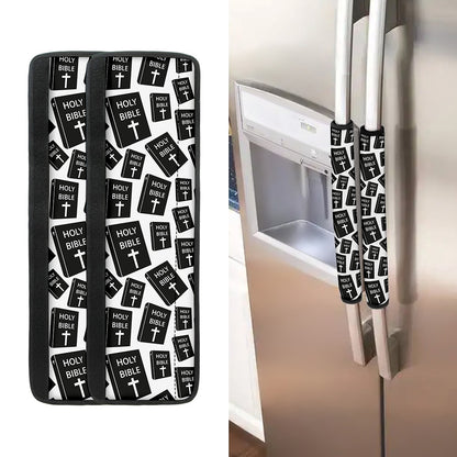 Black And White Holy Bible Pattern Print Refrigerator Handle Covers