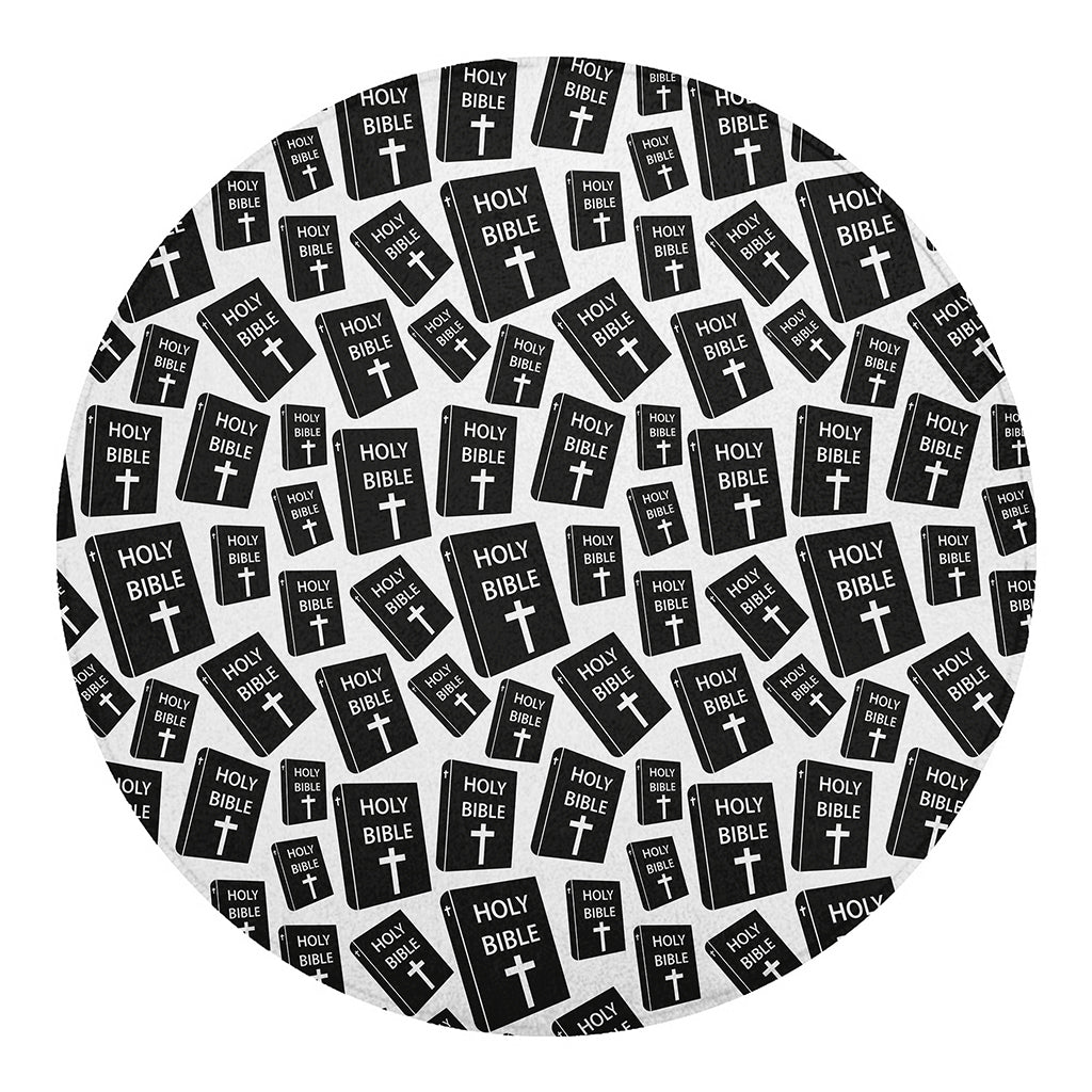 Black And White Holy Bible Pattern Print Round Blanket