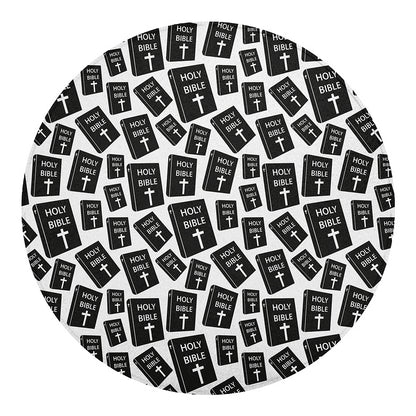 Black And White Holy Bible Pattern Print Round Blanket