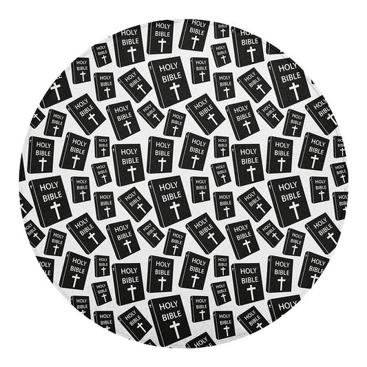 Black And White Holy Bible Pattern Print Round Blanket