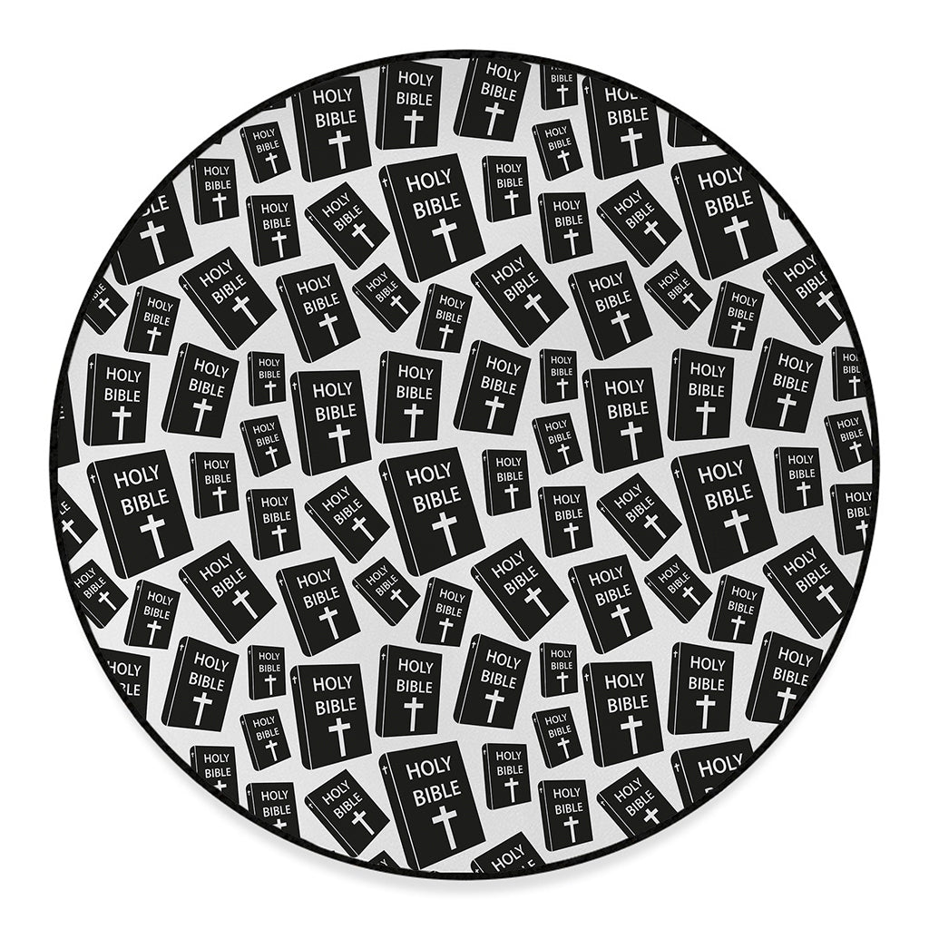 Black And White Holy Bible Pattern Print Round Floor Mat