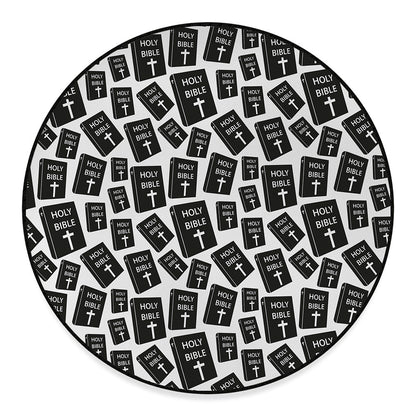 Black And White Holy Bible Pattern Print Round Floor Mat