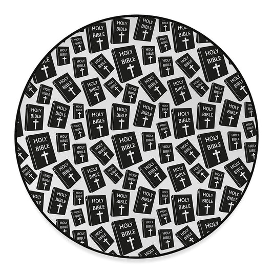 Black And White Holy Bible Pattern Print Round Floor Mat