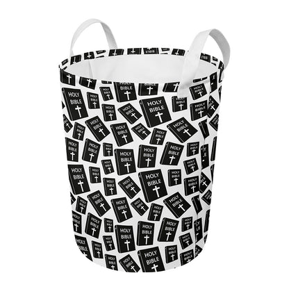 Black And White Holy Bible Pattern Print Round Laundry Basket
