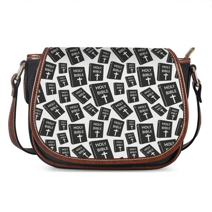 Black And White Holy Bible Pattern Print Saddle Bag