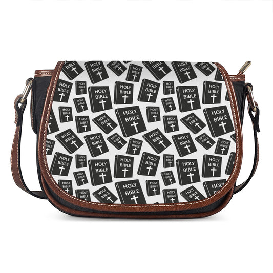 Black And White Holy Bible Pattern Print Saddle Bag