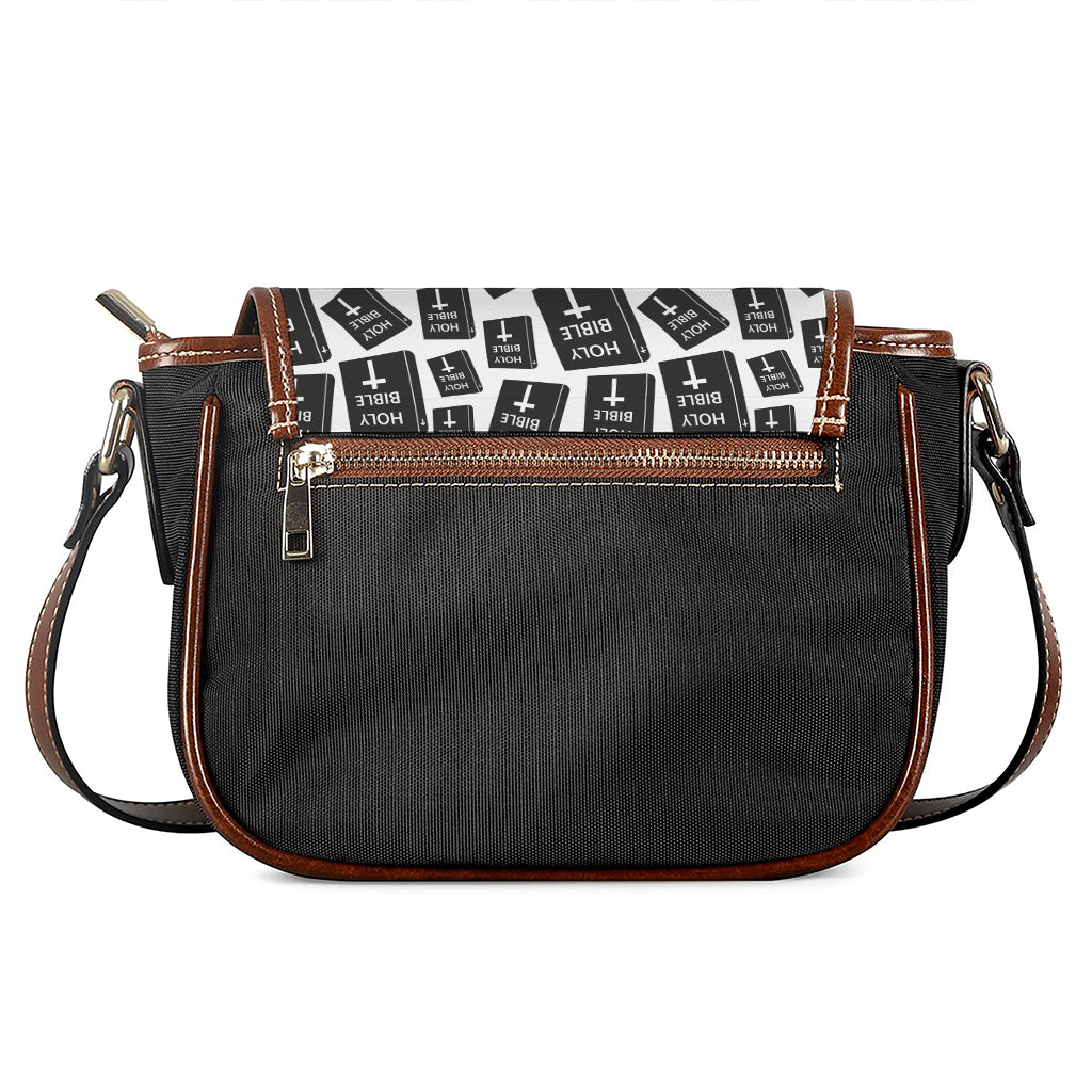 Black And White Holy Bible Pattern Print Saddle Bag