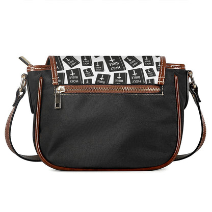 Black And White Holy Bible Pattern Print Saddle Bag