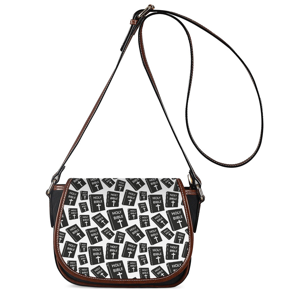 Black And White Holy Bible Pattern Print Saddle Bag