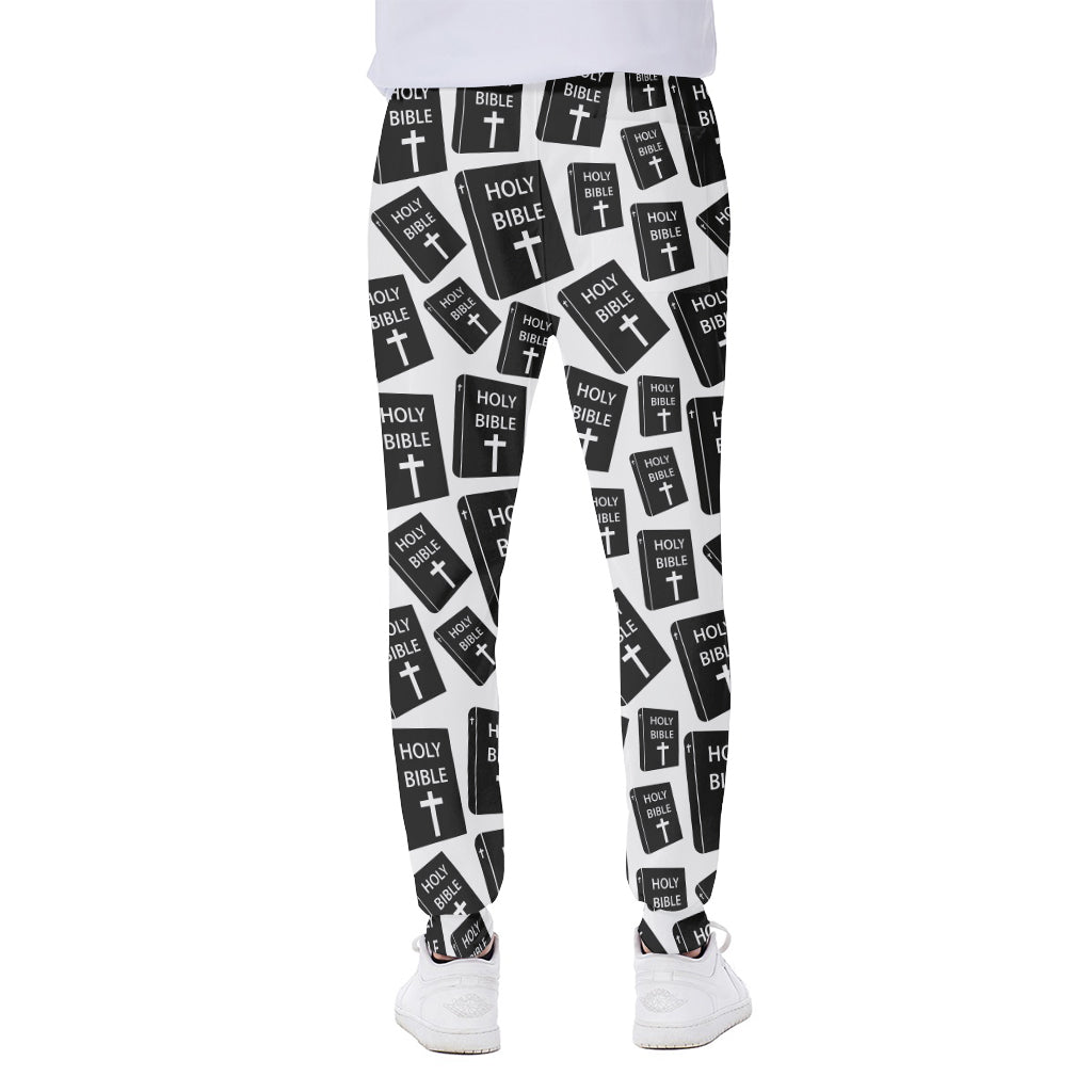 Black And White Holy Bible Pattern Print Scuba Joggers