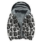 Black And White Holy Bible Pattern Print Sherpa Lined Zip Up Hoodie
