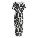 Black And White Holy Bible Pattern Print Short Sleeve Long Nightdress