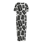 Black And White Holy Bible Pattern Print Short Sleeve Long Nightdress
