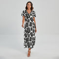 Black And White Holy Bible Pattern Print Short Sleeve Maxi Dress