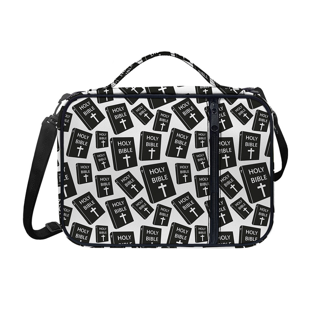 Black And White Holy Bible Pattern Print Shoulder Strap Bible Bag