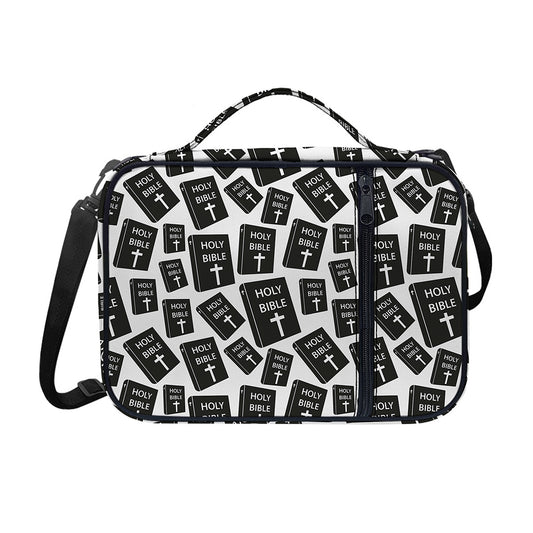 Black And White Holy Bible Pattern Print Shoulder Strap Bible Bag