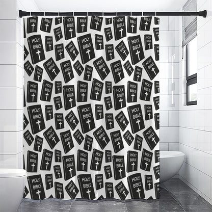 Black And White Holy Bible Pattern Print Shower Curtain